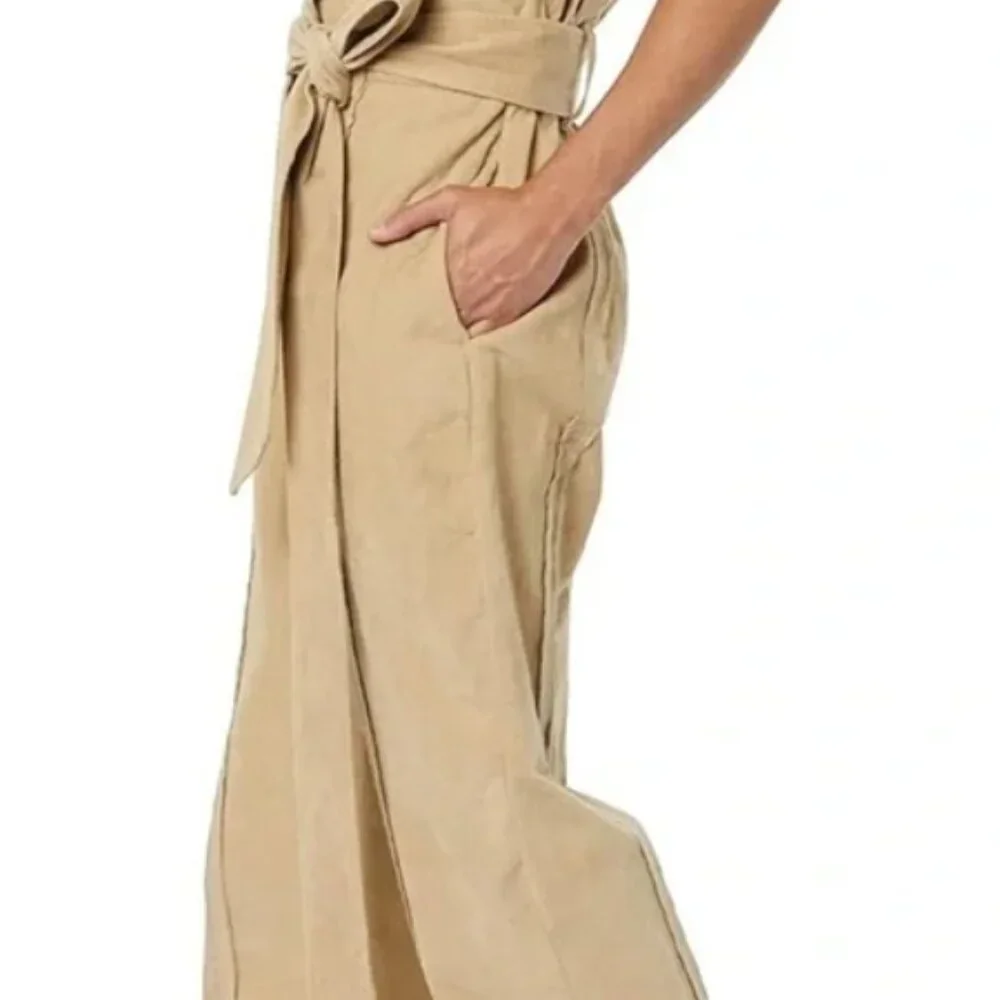 NWT MAKING THE CUT - Deconstructed Halter Jumpsuit Corduroy - Beige/Khaki - 2x